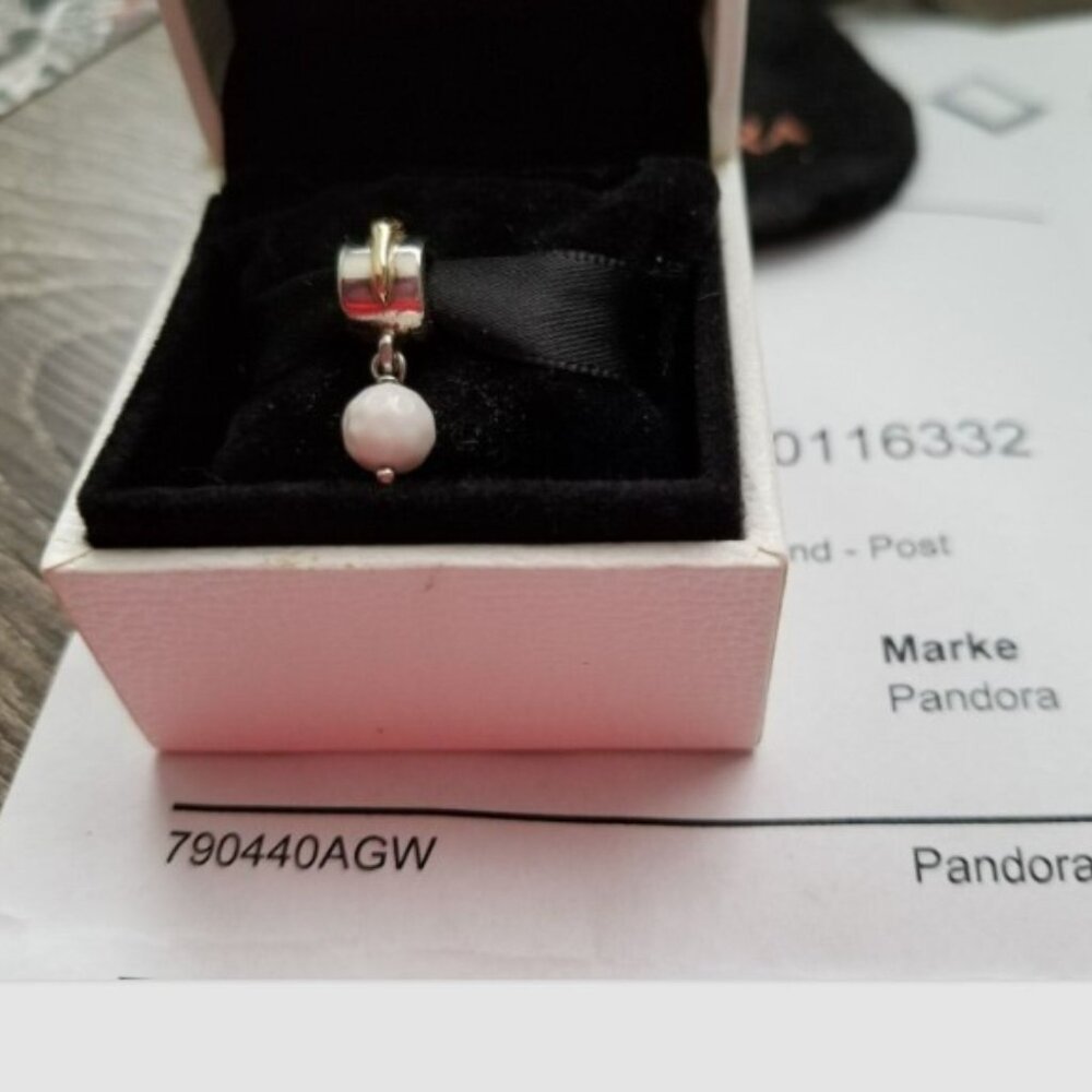 Auth Pandora Retired Sterling Silver w/14K Gold White Agate Golf Ball 790440AGW
